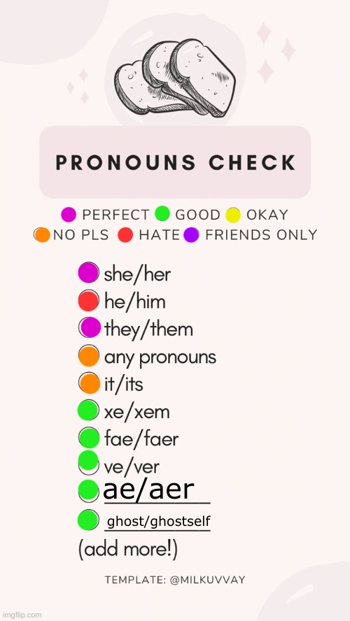e | ae/aer; ghost/ghostself | image tagged in pronoun check | made w/ Imgflip meme maker