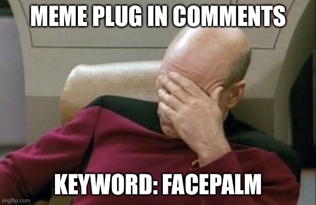 lol | MEME PLUG IN COMMENTS; KEYWORD: FACEPALM | image tagged in memes,captain picard facepalm | made w/ Imgflip meme maker