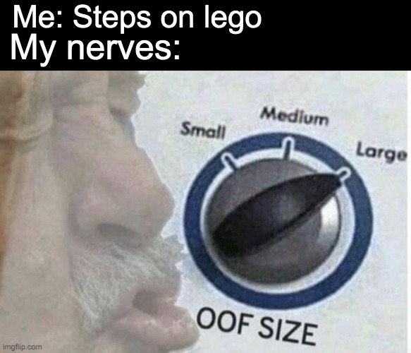 Hurt. | Me: Steps on lego; My nerves: | image tagged in oof size large,lego,pain,memes,funny,relatable | made w/ Imgflip meme maker