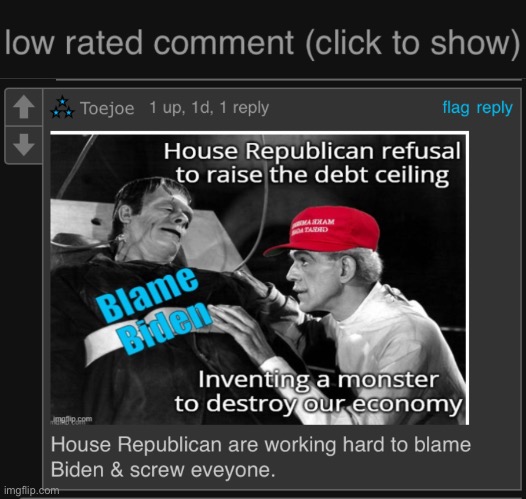Proving that Many Low Rated Comments Come from political streams. | image tagged in low rated comment dark mode version,imgflip,low rated comment,memes | made w/ Imgflip meme maker