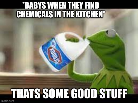 Lol | *BABYS WHEN THEY FIND CHEMICALS IN THE KITCHEN*; THATS SOME GOOD STUFF | image tagged in funny,memes,awesome,cool memes,clorox,yassss | made w/ Imgflip meme maker