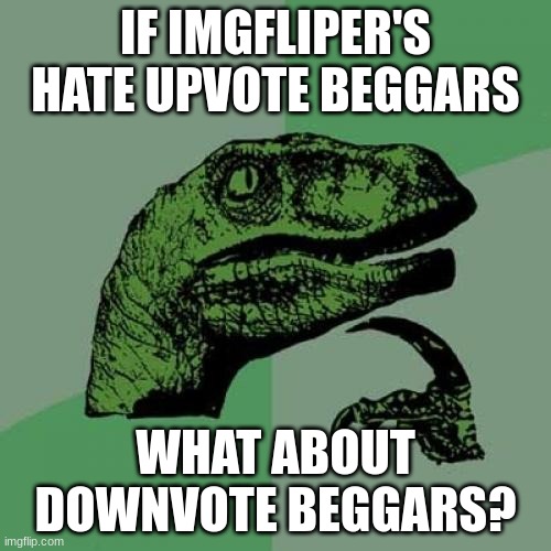 Philosoraptor | IF IMGFLIPER'S HATE UPVOTE BEGGARS; WHAT ABOUT DOWNVOTE BEGGARS? | image tagged in memes,philosoraptor,imgflip users,upvote begging,downvote begging | made w/ Imgflip meme maker