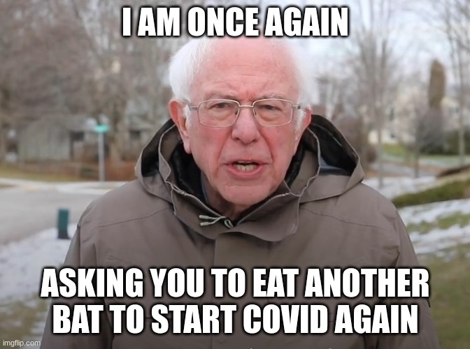 True tho | I AM ONCE AGAIN; ASKING YOU TO EAT ANOTHER BAT TO START COVID AGAIN | image tagged in bernie sanders once again asking | made w/ Imgflip meme maker