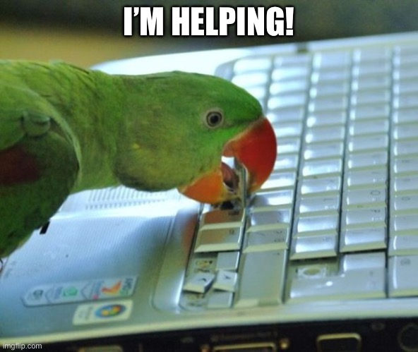 Bird tech support | I’M HELPING! | image tagged in parrot pc,computer | made w/ Imgflip meme maker