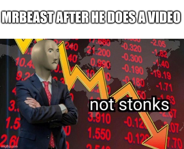 Not stonks | MRBEAST AFTER HE DOES A VIDEO | image tagged in not stonks | made w/ Imgflip meme maker