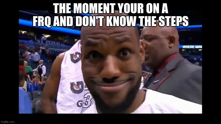 Funny Face Lebron James | THE MOMENT YOUR ON A FRQ AND DON'T KNOW THE STEPS | image tagged in funny face lebron james | made w/ Imgflip meme maker