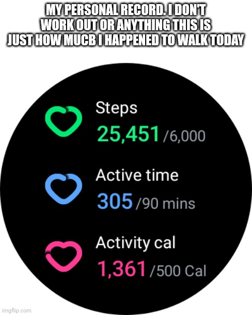 MY PERSONAL RECORD. I DON'T WORK OUT OR ANYTHING THIS IS JUST HOW MUCB I HAPPENED TO WALK TODAY | made w/ Imgflip meme maker