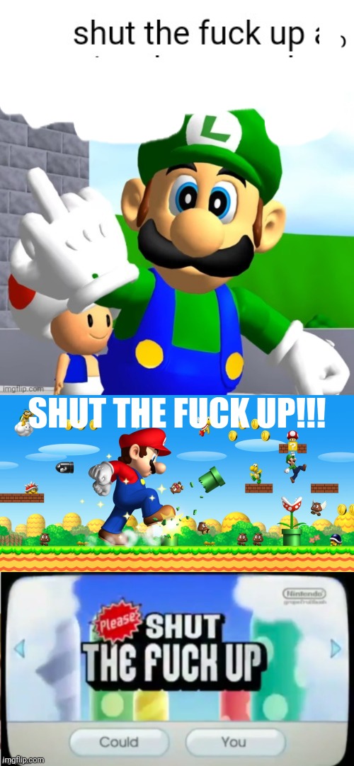 image tagged in shut the fuck up and let me enjoy the game how i want to,super mario shut the fuck up improved,nsmbwii please shut the fuck up | made w/ Imgflip meme maker