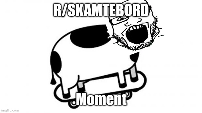 Skateboards Cow | R/SKAMTEBORD Moment | image tagged in skateboards cow | made w/ Imgflip meme maker