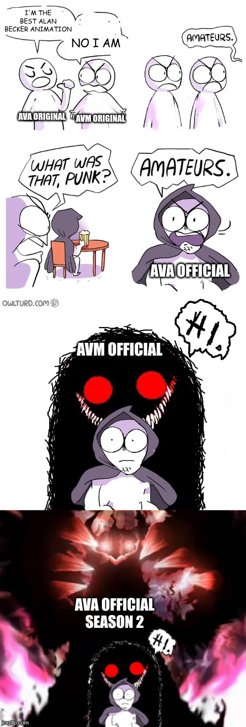 Amateurs 4.0 | I'M THE BEST ALAN BECKER ANIMATION; NO I AM; AVA ORIGINAL; AVM ORIGINAL; AVA OFFICIAL; AVM OFFICIAL; AVA OFFICIAL SEASON 2 | image tagged in amateurs 4 0,alan becker,avm,ava | made w/ Imgflip meme maker