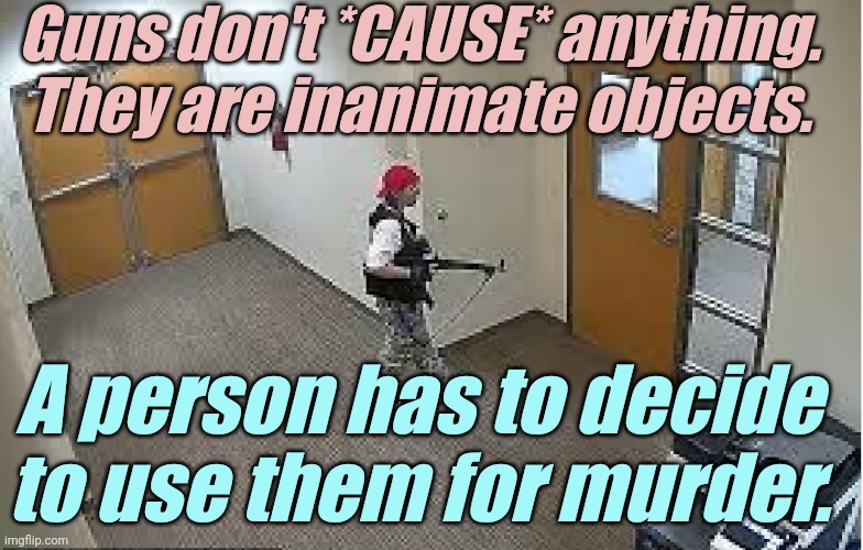 Trans Gender Dysphoria KILLS | Guns don't *CAUSE* anything. They are inanimate objects. A person has to decide to use them for murder. | image tagged in trans gender dysphoria kills | made w/ Imgflip meme maker