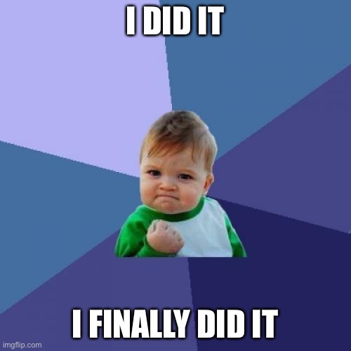 E | I DID IT; I FINALLY DID IT | image tagged in memes,success kid | made w/ Imgflip meme maker