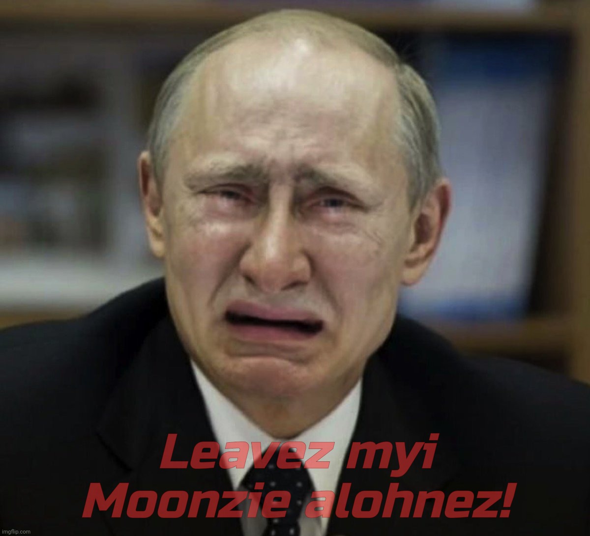 The worser of all weevils gets the big seat but Emos got feelz too ya know | Leavez myi Moonzie alohnez! | image tagged in putin cry,putin,vladimir putin,moonie,it's all about thuh feelz,so emo | made w/ Imgflip meme maker