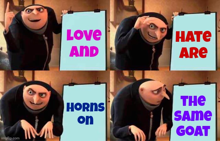 You Can't Hate Someone You Love But You Can Hate Their Behavior | love and; hate are; the same goat; horns on | image tagged in memes,gru's plan,love,hate,love and hate,the heart wants what the heart wants | made w/ Imgflip meme maker