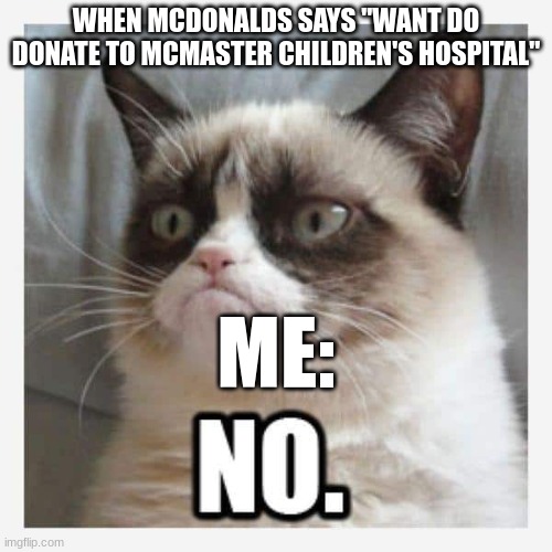 I DONT WANT TO DONATE (btw no offence i kinda wanna keep my money me poor lol) | WHEN MCDONALDS SAYS "WANT DO DONATE TO MCMASTER CHILDREN'S HOSPITAL"; ME: | image tagged in funny memes,fun | made w/ Imgflip meme maker