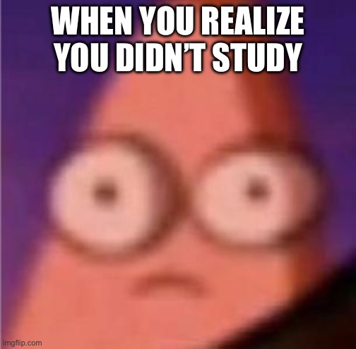 Eyes wide Patrick | WHEN YOU REALIZE YOU DIDN’T STUDY | image tagged in eyes wide patrick | made w/ Imgflip meme maker