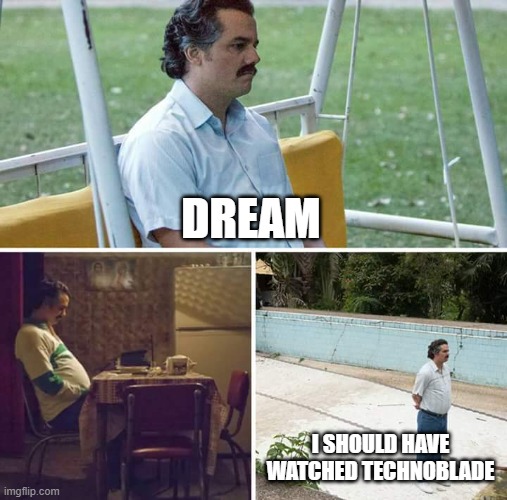Sad Pablo Escobar | DREAM; I SHOULD HAVE WATCHED TECHNOBLADE | image tagged in memes,sad pablo escobar | made w/ Imgflip meme maker