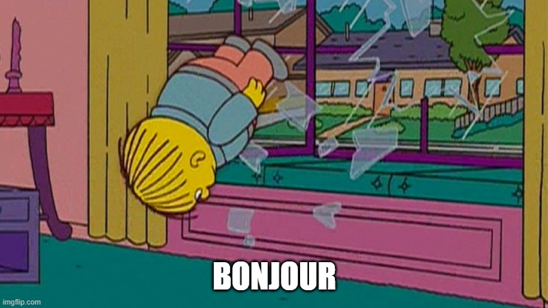 Ralph Window Crash | BONJOUR | image tagged in ralph window crash | made w/ Imgflip meme maker