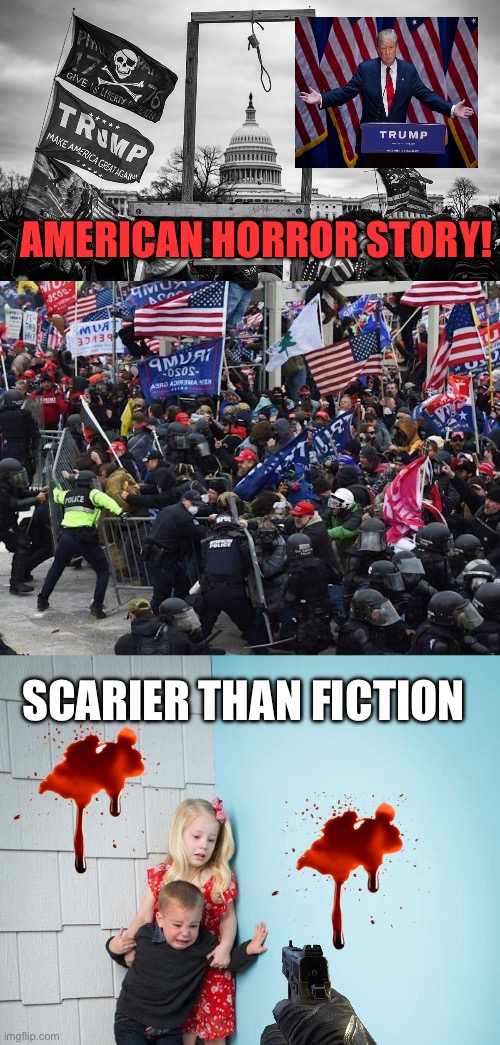 AMERICAN HORROR STORY! SCARIER THAN FICTION | image tagged in noose at the capitol,cop-killer maga right wing capitol riot january 6th,kids afraid of rabbit | made w/ Imgflip meme maker