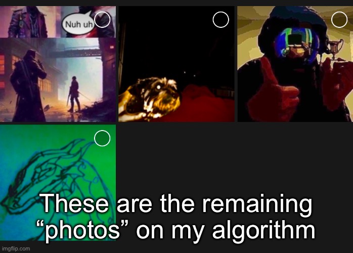 Yeah just wanted to show y’all | These are the remaining “photos” on my algorithm | made w/ Imgflip meme maker
