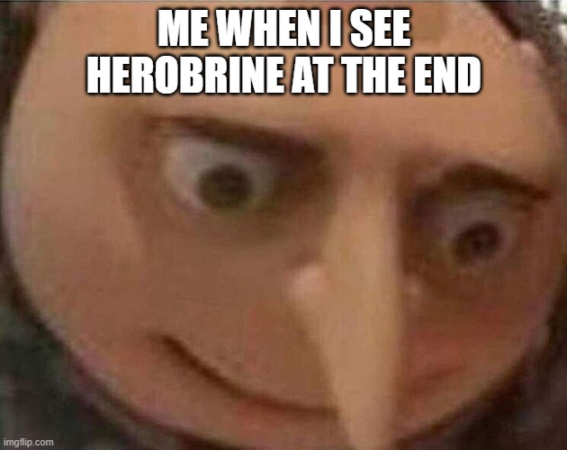 gru meme | ME WHEN I SEE HEROBRINE AT THE END | image tagged in gru meme | made w/ Imgflip meme maker