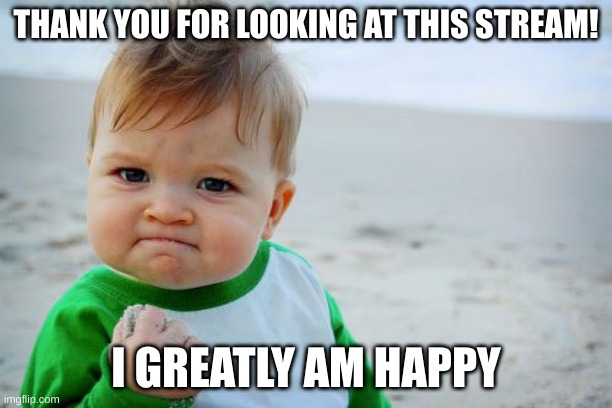 Success Kid Original | THANK YOU FOR LOOKING AT THIS STREAM! I GREATLY AM HAPPY | image tagged in memes,success kid original | made w/ Imgflip meme maker