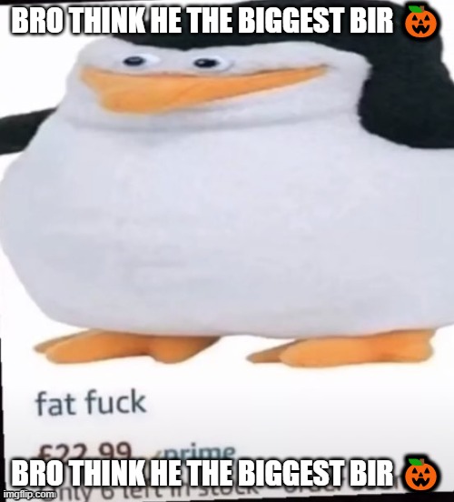 Fat F*ck | BRO THINK HE THE BIGGEST BIR 🎃; BRO THINK HE THE BIGGEST BIR 🎃 | image tagged in fat f ck | made w/ Imgflip meme maker