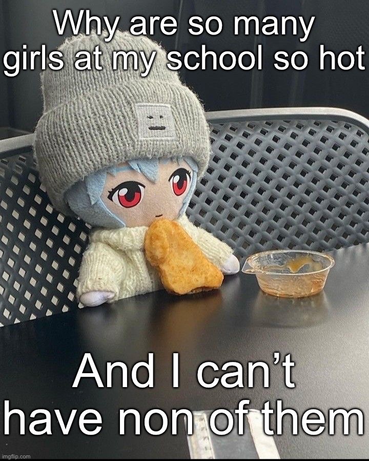 Rei | Why are so many girls at my school so hot; And I can’t have non of them | image tagged in rei | made w/ Imgflip meme maker