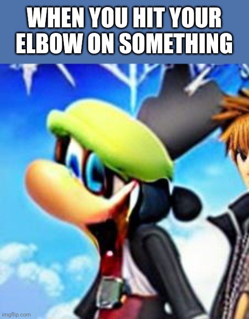 The worst spot to be hit | WHEN YOU HIT YOUR ELBOW ON SOMETHING | image tagged in elbow | made w/ Imgflip meme maker
