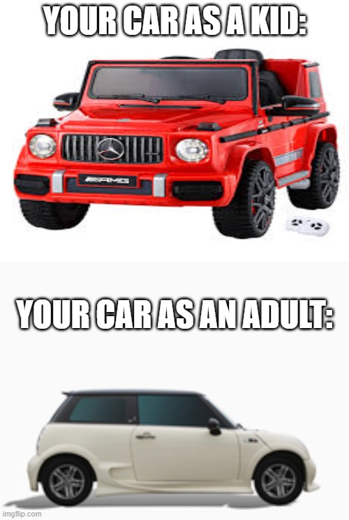 Owning a Mini be like: | YOUR CAR AS A KID:; YOUR CAR AS AN ADULT: | made w/ Imgflip meme maker