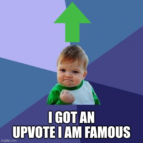 things | I GOT AN UPVOTE I AM FAMOUS | image tagged in memes,success kid | made w/ Imgflip meme maker