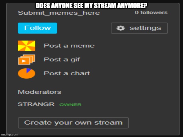 My frogotton stream | DOES ANYONE SEE MY STREAM ANYMORE? | made w/ Imgflip meme maker