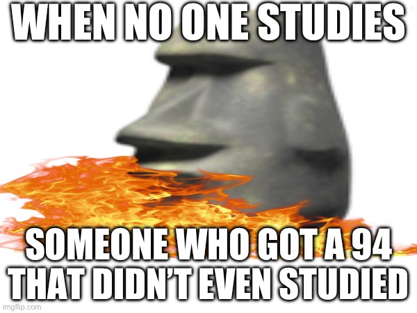 No one studies | WHEN NO ONE STUDIES; SOMEONE WHO GOT A 94 THAT DIDN’T EVEN STUDIED | image tagged in school,school memes,omg,why are you reading the tags,oh wow are you actually reading these tags | made w/ Imgflip meme maker