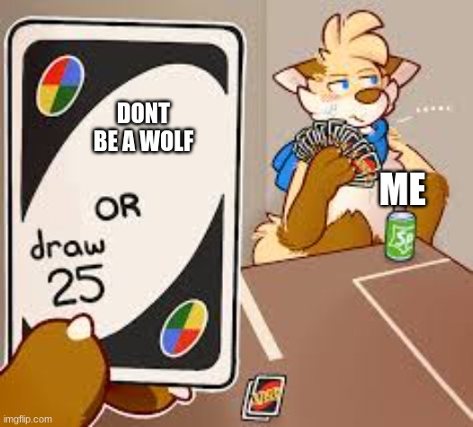 my life pt 2 | DONT BE A WOLF; ME | image tagged in furry or draw 25 | made w/ Imgflip meme maker