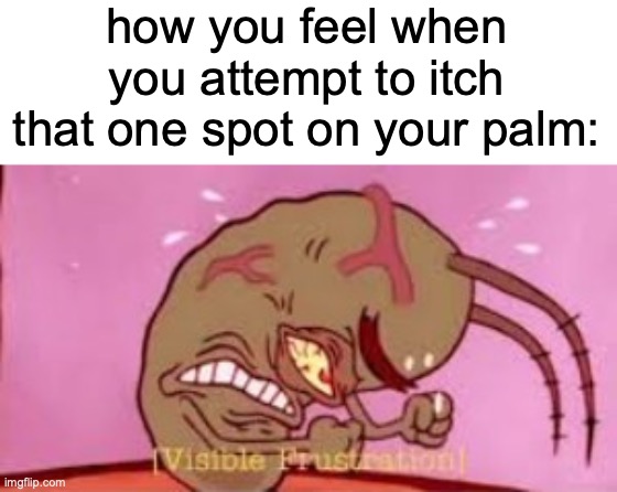 aaaaaaaaaaa | how you feel when you attempt to itch that one spot on your palm: | image tagged in visible frustration,memes,funny,itch,spongebob | made w/ Imgflip meme maker