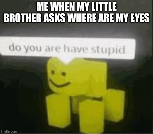 this is fun | ME WHEN MY LITTLE BROTHER ASKS WHERE ARE MY EYES | image tagged in do you are have stupid | made w/ Imgflip meme maker
