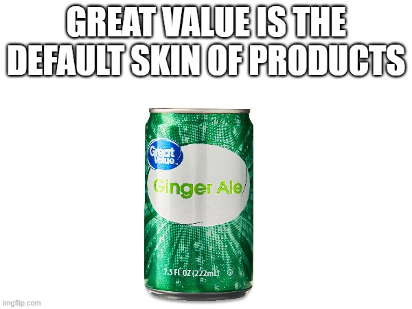 true | GREAT VALUE IS THE DEFAULT SKIN OF PRODUCTS | image tagged in default | made w/ Imgflip meme maker