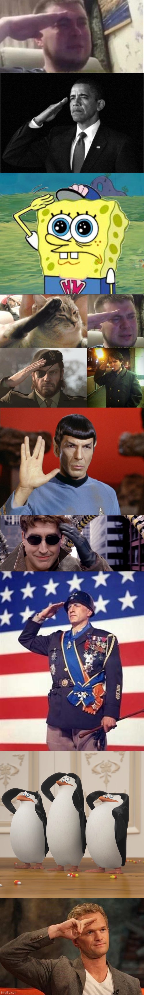 image tagged in crying salute,obama-salute,spongebob salute,ozon's salute,spock salute,salute | made w/ Imgflip meme maker