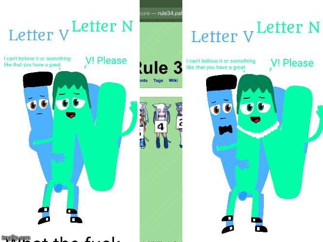 Charlie and the Alphabet Letter N x Letter V rule 34 (2) | image tagged in rule 34,n,v,charlie and the alphabet | made w/ Imgflip meme maker