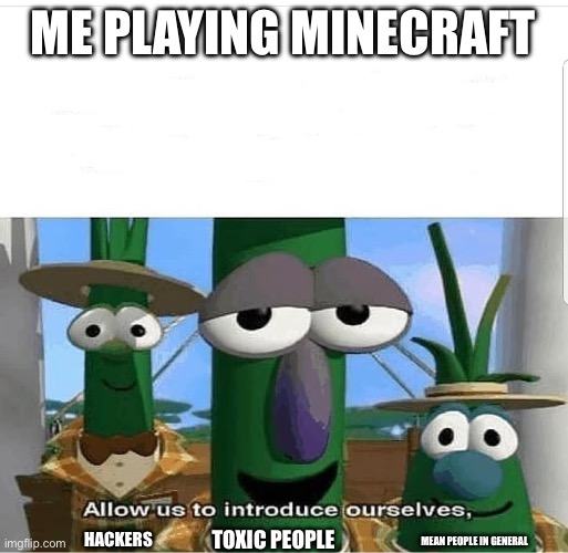 Why does this always happen? :( | ME PLAYING MINECRAFT; TOXIC PEOPLE; HACKERS; MEAN PEOPLE IN GENERAL | image tagged in allow us to introduce ourselves | made w/ Imgflip meme maker