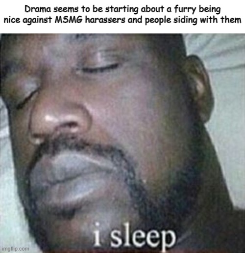 ZzZzZzZzZ i sleep | Drama seems to be starting about a furry being nice against MSMG harassers and people siding with them | image tagged in shaq i sleep only | made w/ Imgflip meme maker