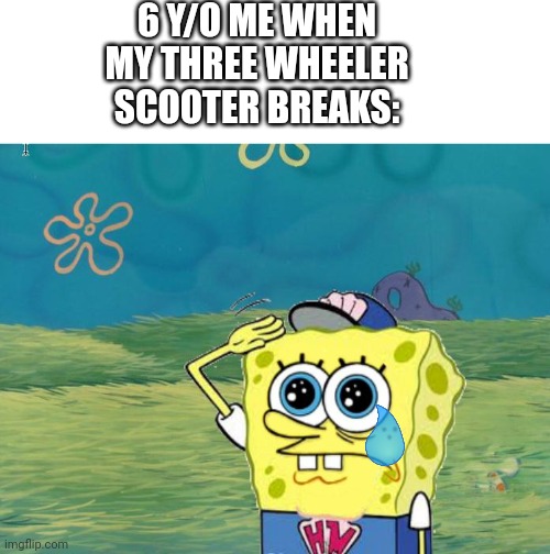*sadness* | 6 Y/O ME WHEN MY THREE WHEELER SCOOTER BREAKS: | image tagged in spongebob salute | made w/ Imgflip meme maker