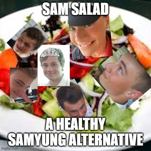 Sam Young Salad | SAM SALAD; A HEALTHY SAMYUNG ALTERNATIVE | image tagged in sam young,sam young internet reset,sam young nutella,sam young on a stick,sam,samyung | made w/ Imgflip meme maker