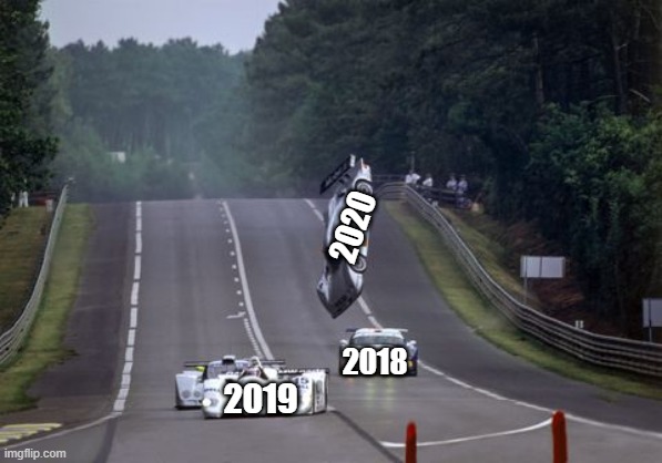 Because race car | 2020; 2018; 2019 | image tagged in memes,funny,2020 | made w/ Imgflip meme maker