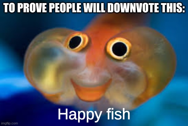 Happy fish | TO PROVE PEOPLE WILL DOWNVOTE THIS:; Happy fish | image tagged in happy fish,oh wow are you actually reading these tags,please downvote | made w/ Imgflip meme maker