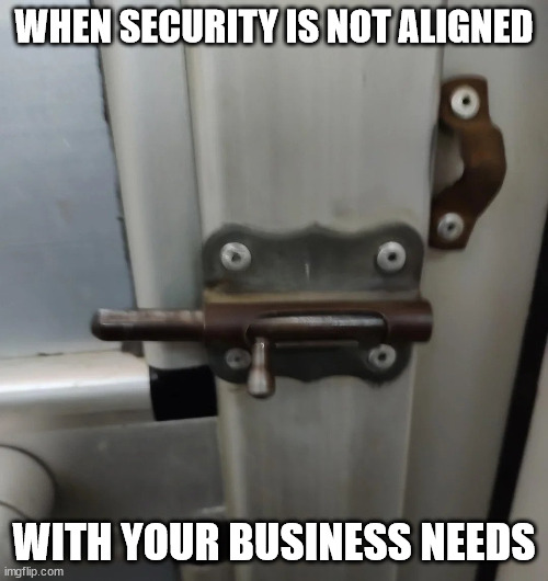 You can't get shit done | WHEN SECURITY IS NOT ALIGNED; WITH YOUR BUSINESS NEEDS | image tagged in bathroom,lock | made w/ Imgflip meme maker