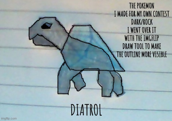 Diatrol. It's body is made of obsidian and it's shell is a literal diamond. | THE POKEMON I MADE FOR MY OWN CONTEST
DARK/ROCK
I WENT OVER IT WITH THE IMGFLIP DRAW TOOL TO MAKE THE OUTLINE MORE VISIBLE; DIATROL | image tagged in pokemon | made w/ Imgflip meme maker