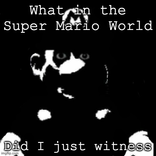 Mario but black background | What in the Super Mario World Did I just witness | image tagged in mario but black background | made w/ Imgflip meme maker