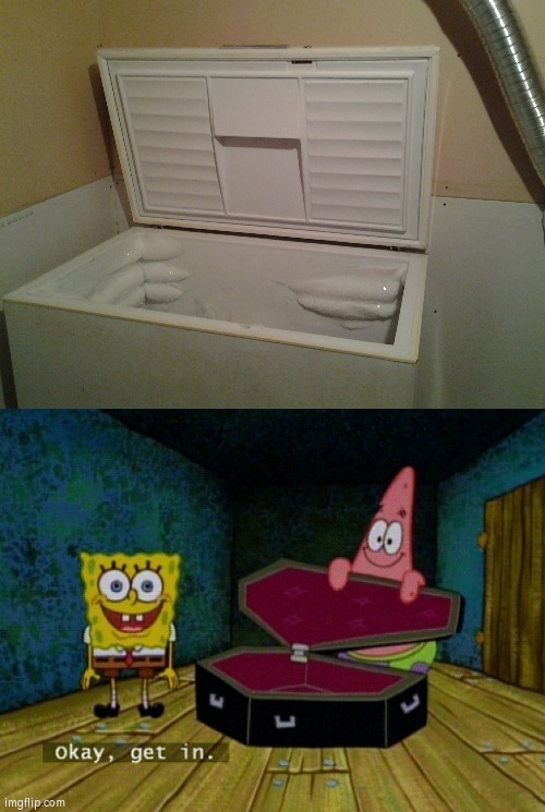 image tagged in freezer,spongebob coffin | made w/ Imgflip meme maker