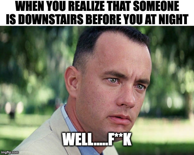 And Just Like That | WHEN YOU REALIZE THAT SOMEONE
IS DOWNSTAIRS BEFORE YOU AT NIGHT; WELL.....F**K | image tagged in memes,and just like that,meme,funny,fun,relatable | made w/ Imgflip meme maker